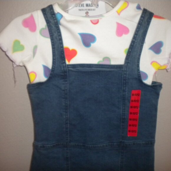 Steve Madden Girls Medium Light Blue Denim Hearts Top 2 Piece Dress Set NWT - Picture 3 of 6